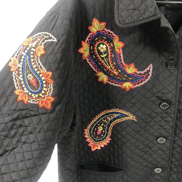 Maggy London Quilted Silk Jacket Women Size 16 Embroidered Paisley Blazer Shaket - Picture 5 of 7